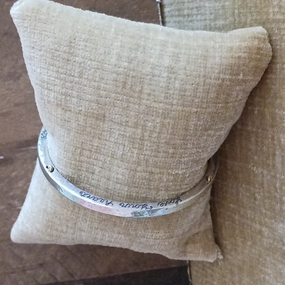 "Love Your Heart" Silver Tone Bangle Bracelet - Picture 5 of 8